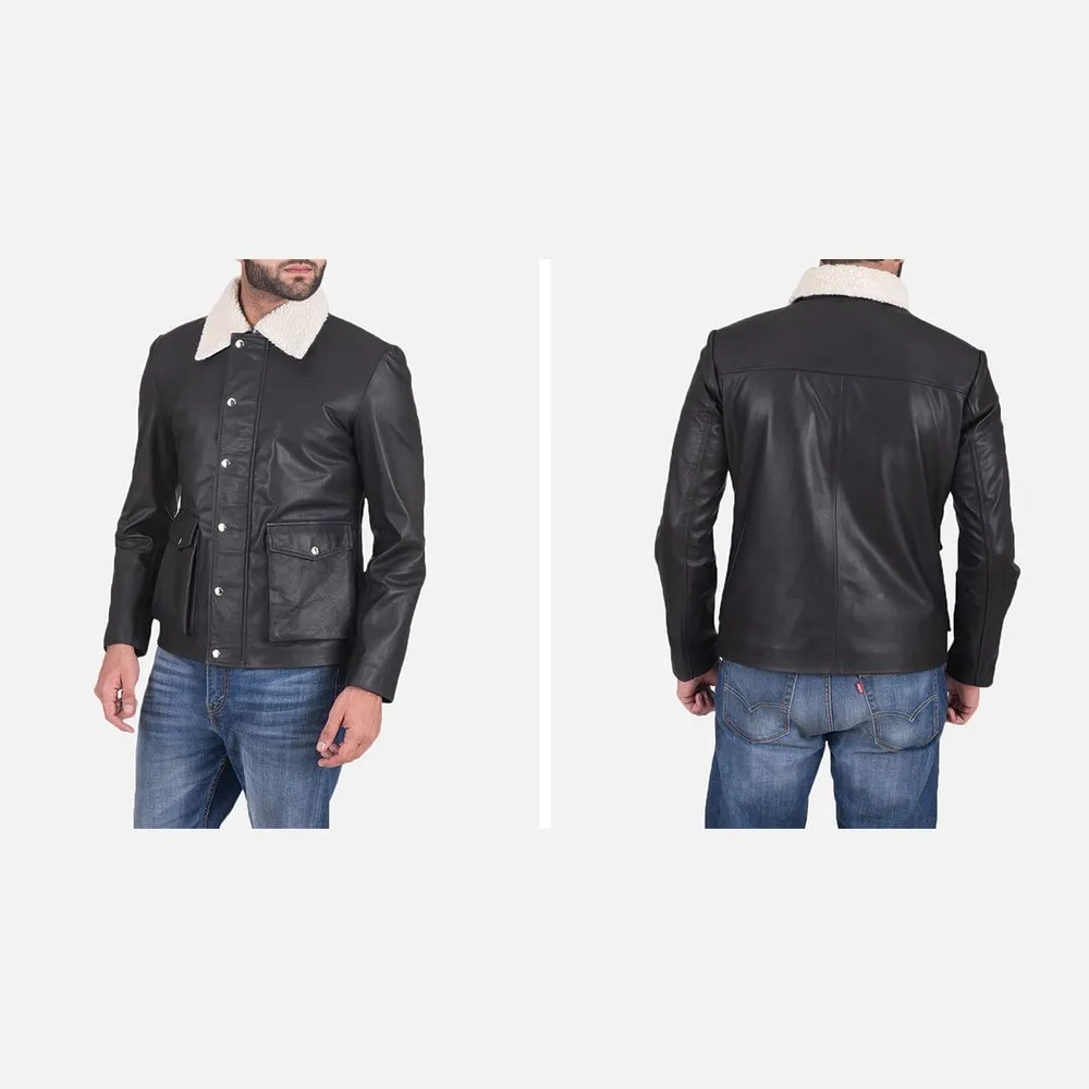 Snow Cole Black Leather Jacket Up to 5XL