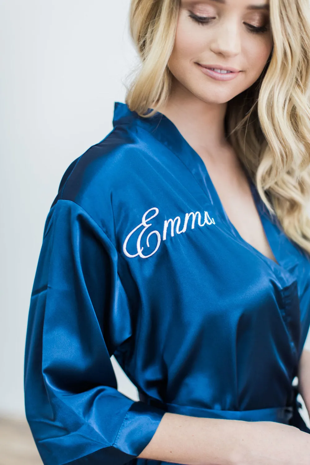 Solid Navy Satin Bridesmaid Robe