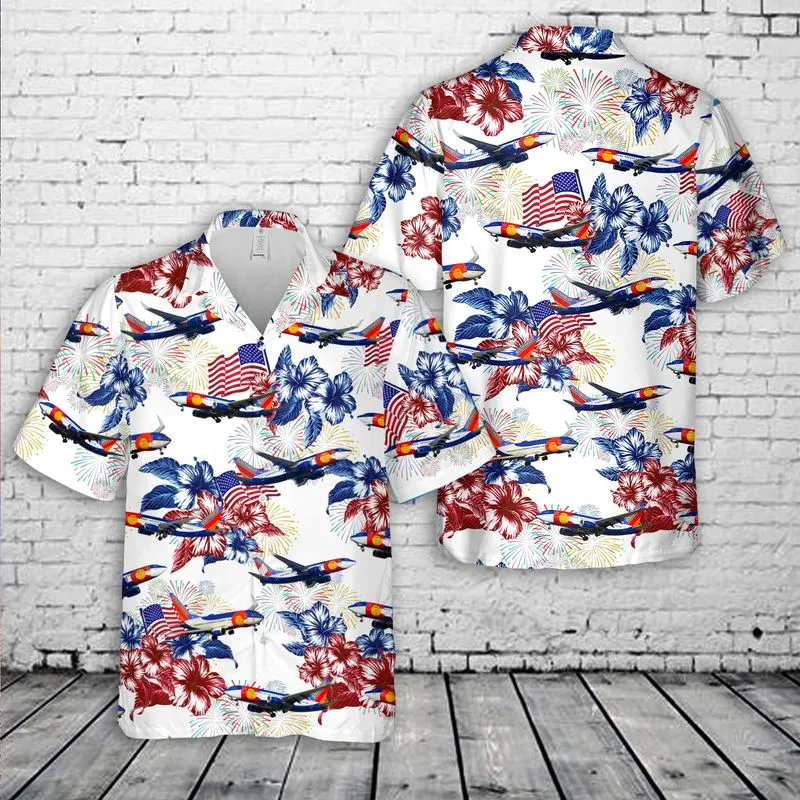 Southwest Airlines Colorado One Boeing 737 4th Of July Hawaiian Shirt, Patriotic Hawaiian Shirt for men