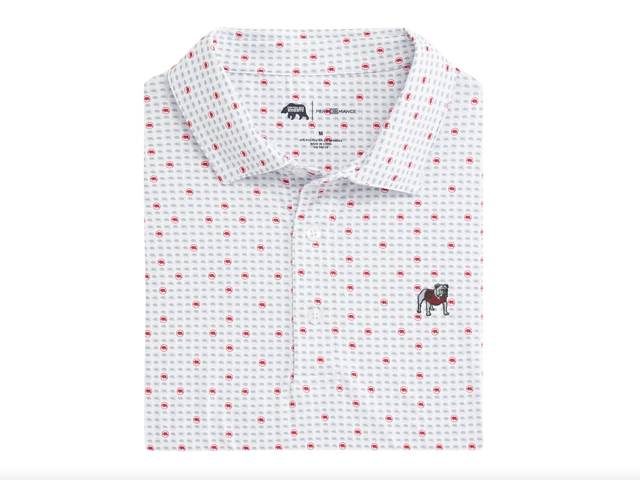 Standing Bulldog Tour Logo Printed Performance Polo
