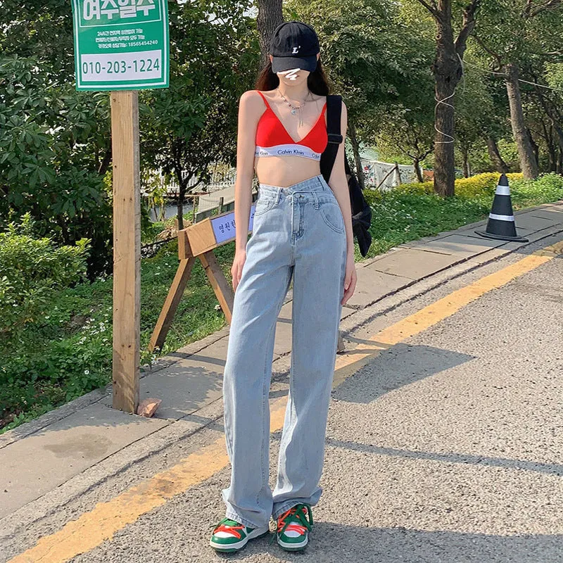 Straight Fit High Waist Irregular Wide Leg Jeans