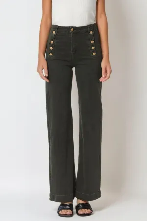 Straight Jeans With Gold Buttons At the Side in khaki