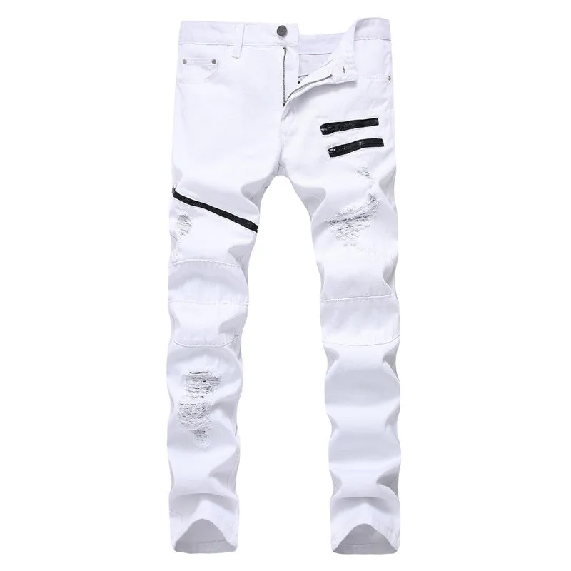 Straight Pants Mid Waisted Jeans Streetwear Men's Ripped Jeans