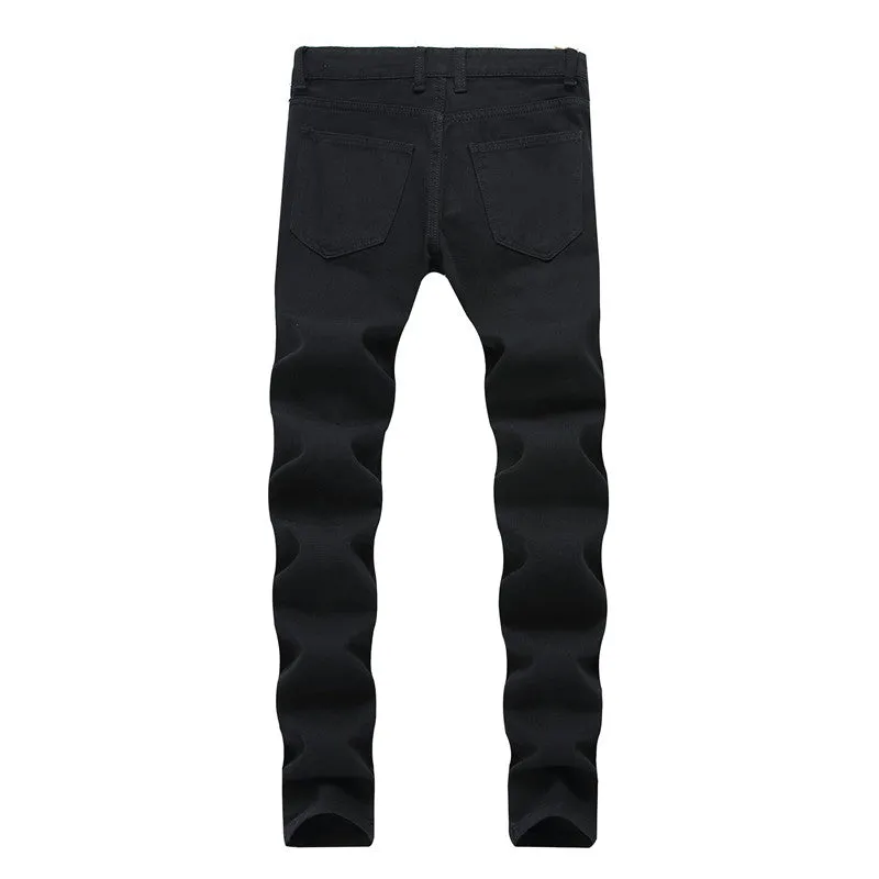 Straight Pants Mid Waisted Jeans Streetwear Men's Ripped Jeans