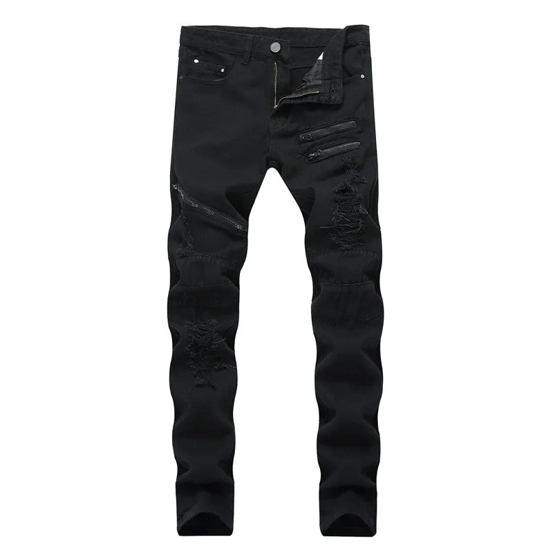 Straight Pants Mid Waisted Jeans Streetwear Men's Ripped Jeans