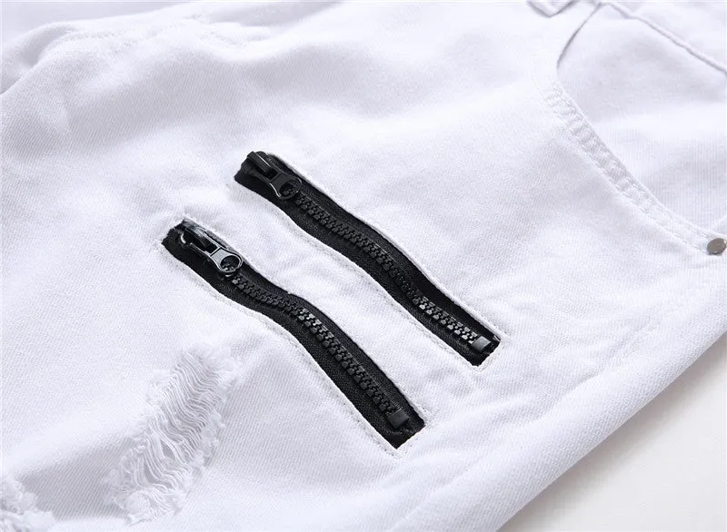 Straight Pants Mid Waisted Jeans Streetwear Men's Ripped Jeans