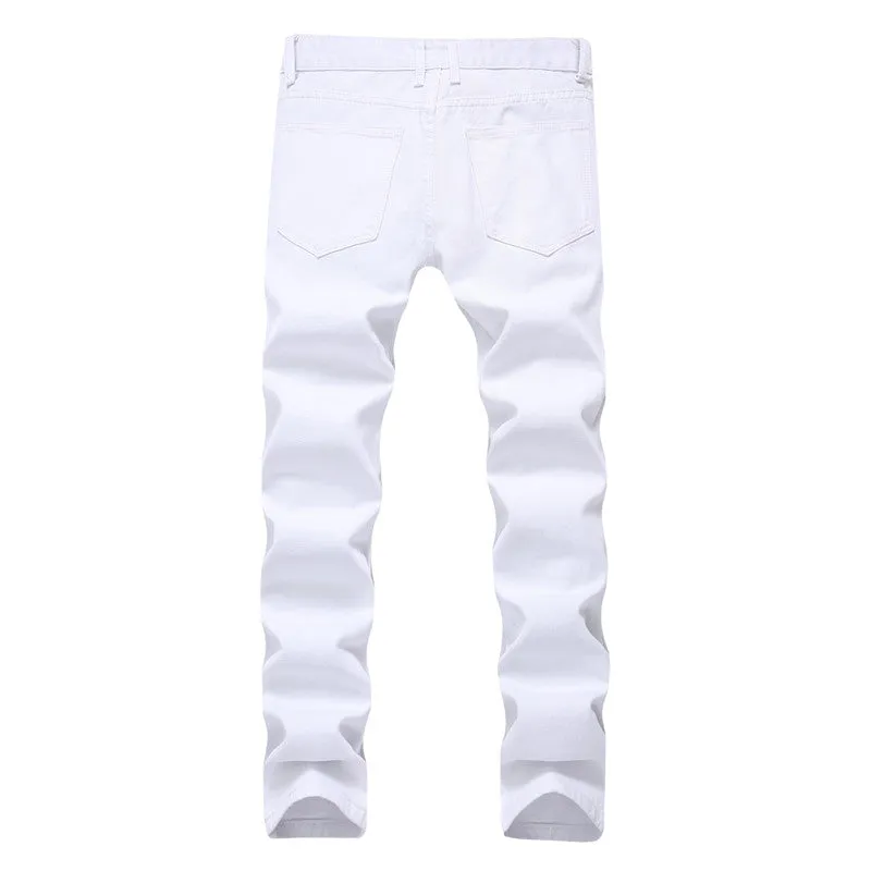 Straight Pants Mid Waisted Jeans Streetwear Men's Ripped Jeans