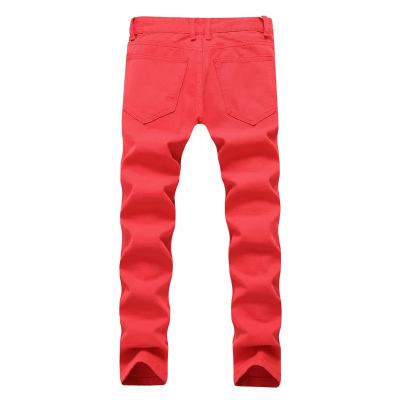 Straight Pants Mid Waisted Jeans Streetwear Men's Ripped Jeans