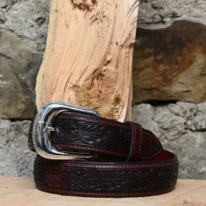 Straight Saddle Brown Skived Leaf Belt