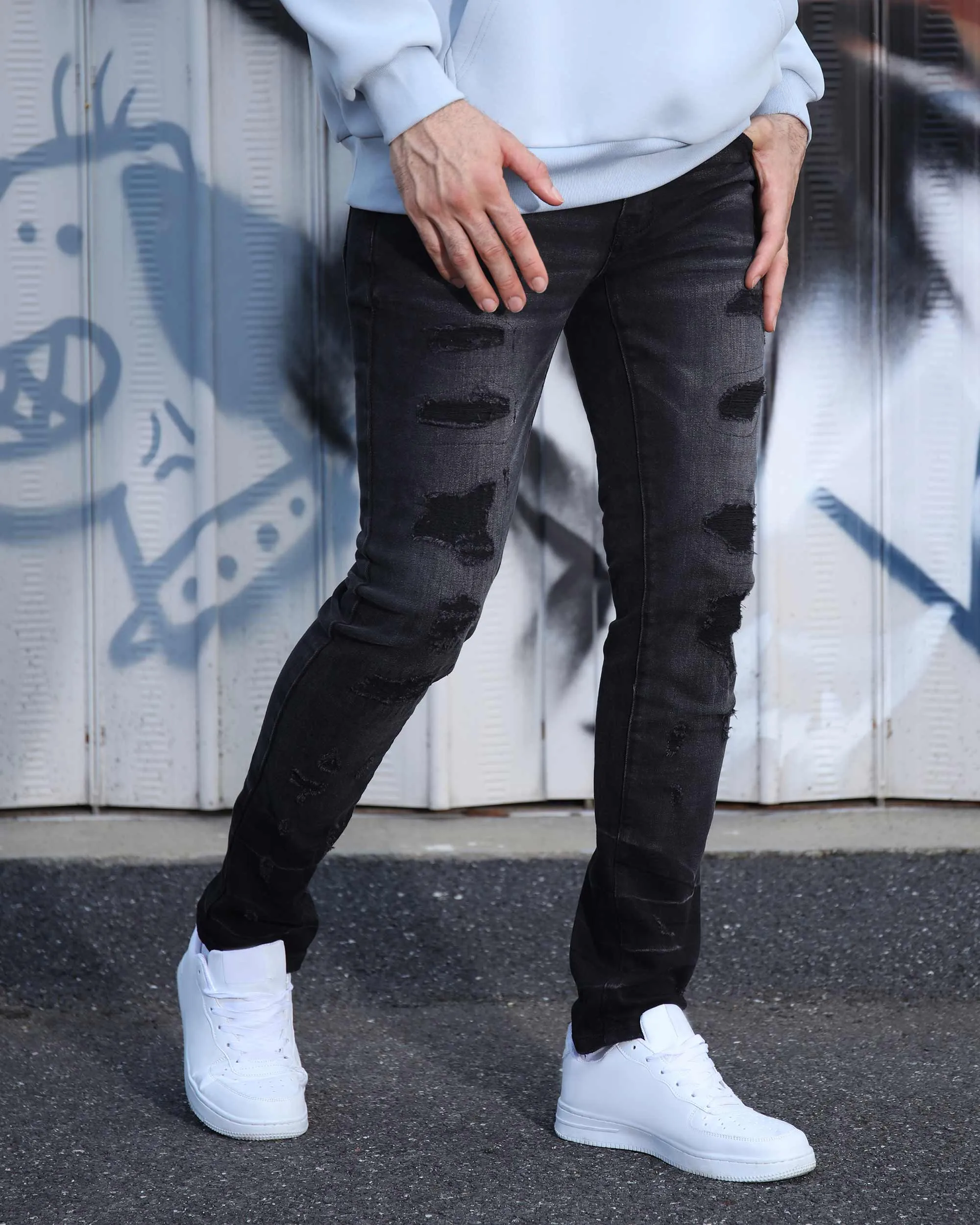Street Gothic Black Ripped Jeans-Mexico Local Delivery