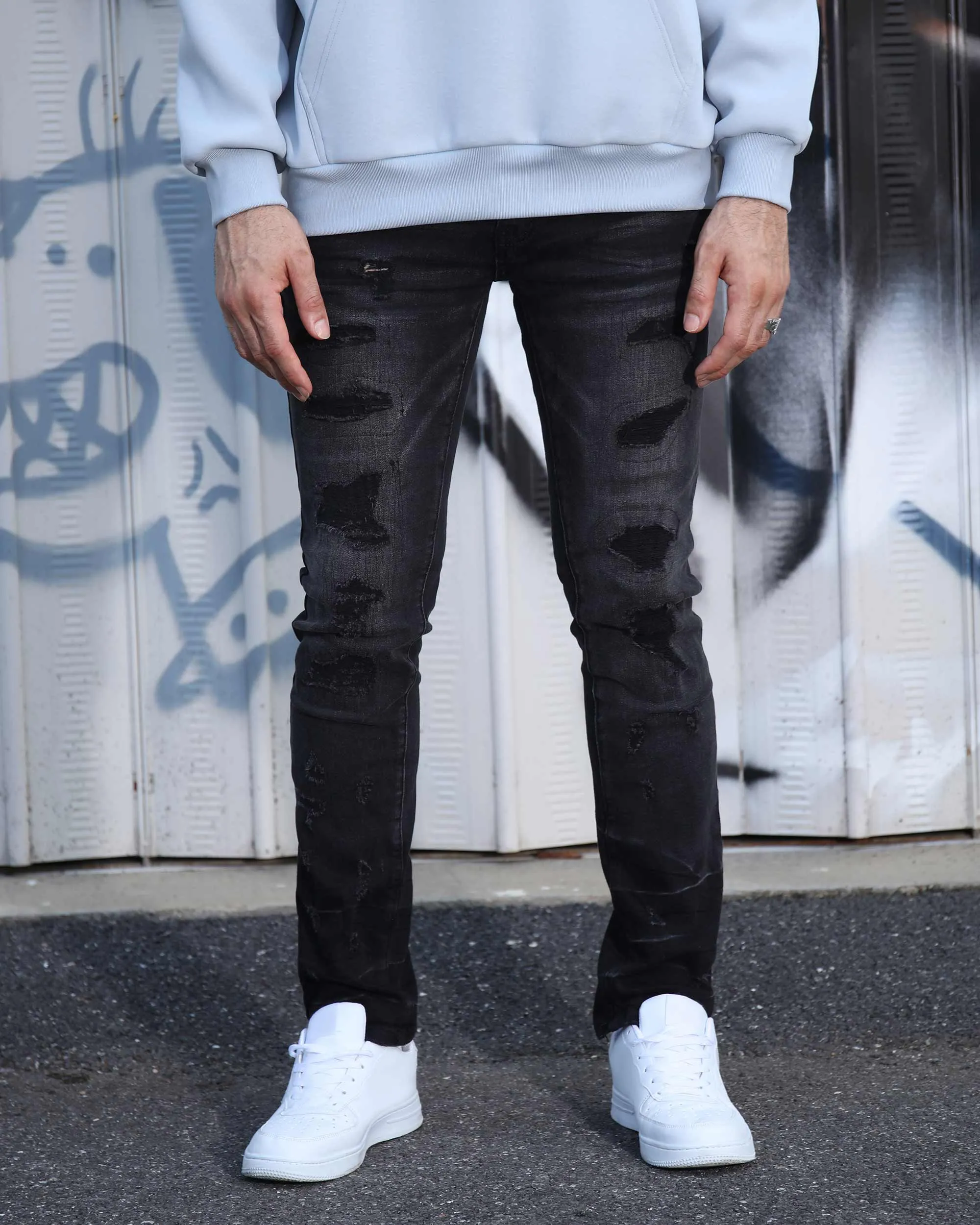 Street Gothic Black Ripped Jeans-Mexico Local Delivery