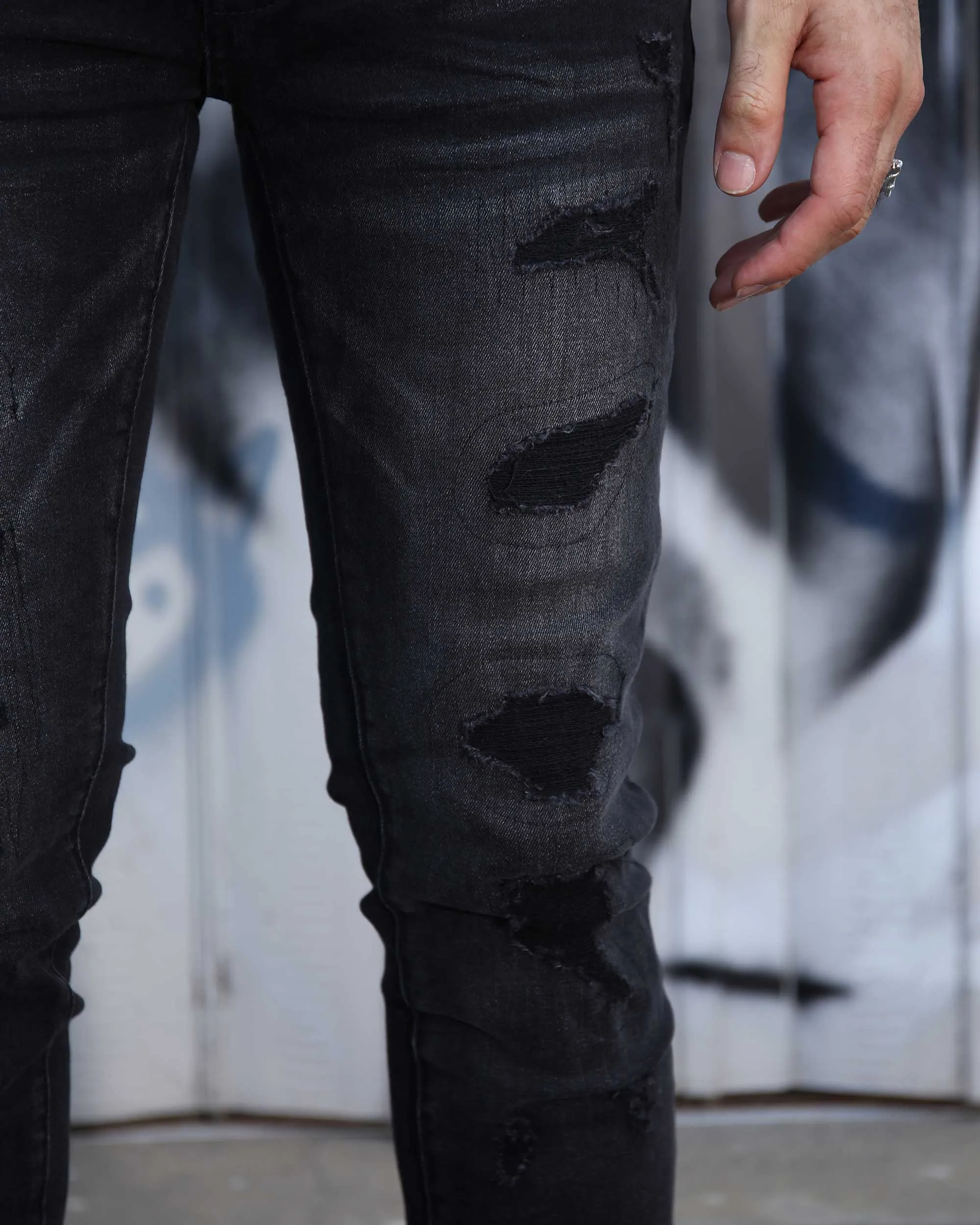 Street Gothic Black Ripped Jeans-Mexico Local Delivery