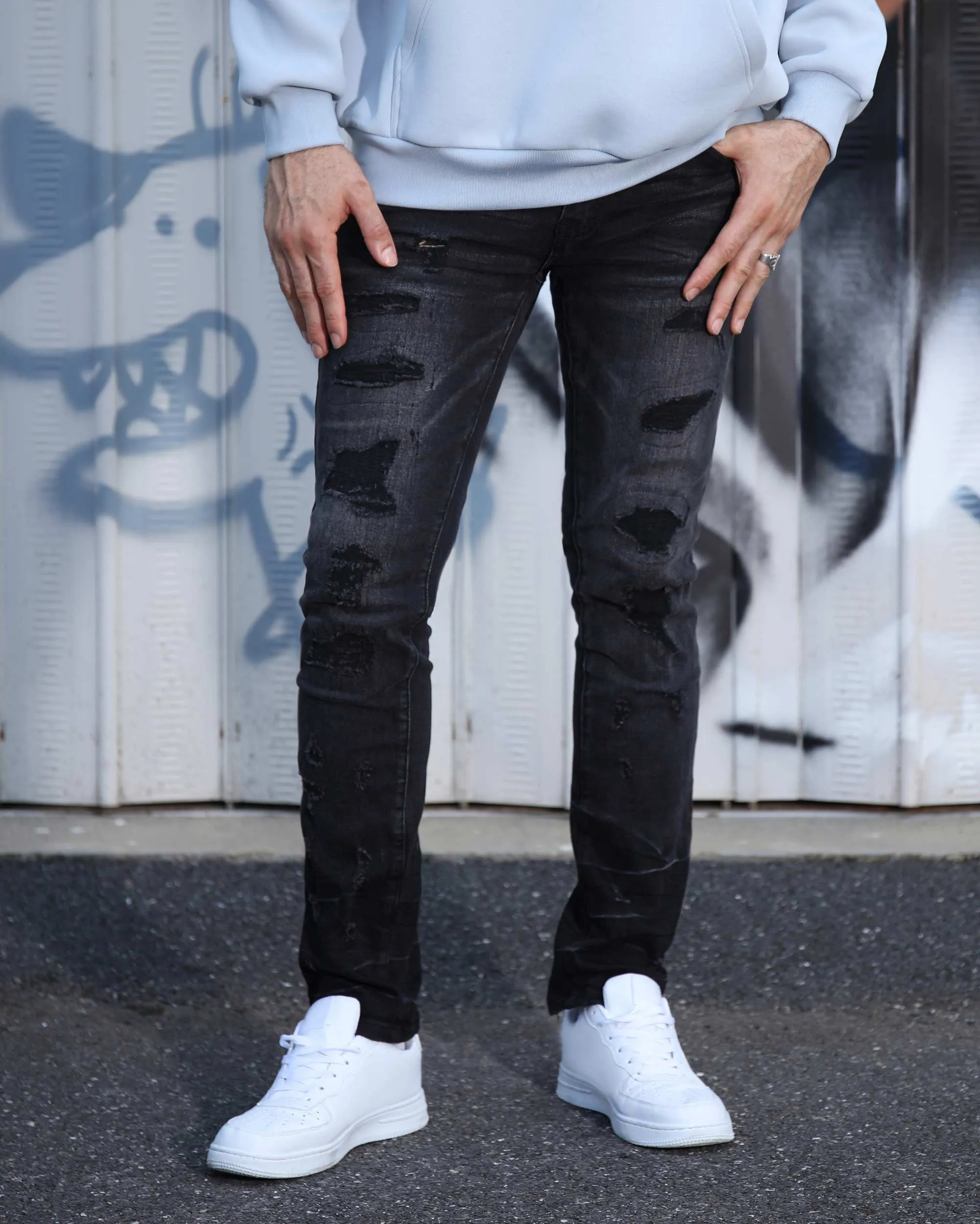 Street Gothic Black Ripped Jeans-Mexico Local Delivery