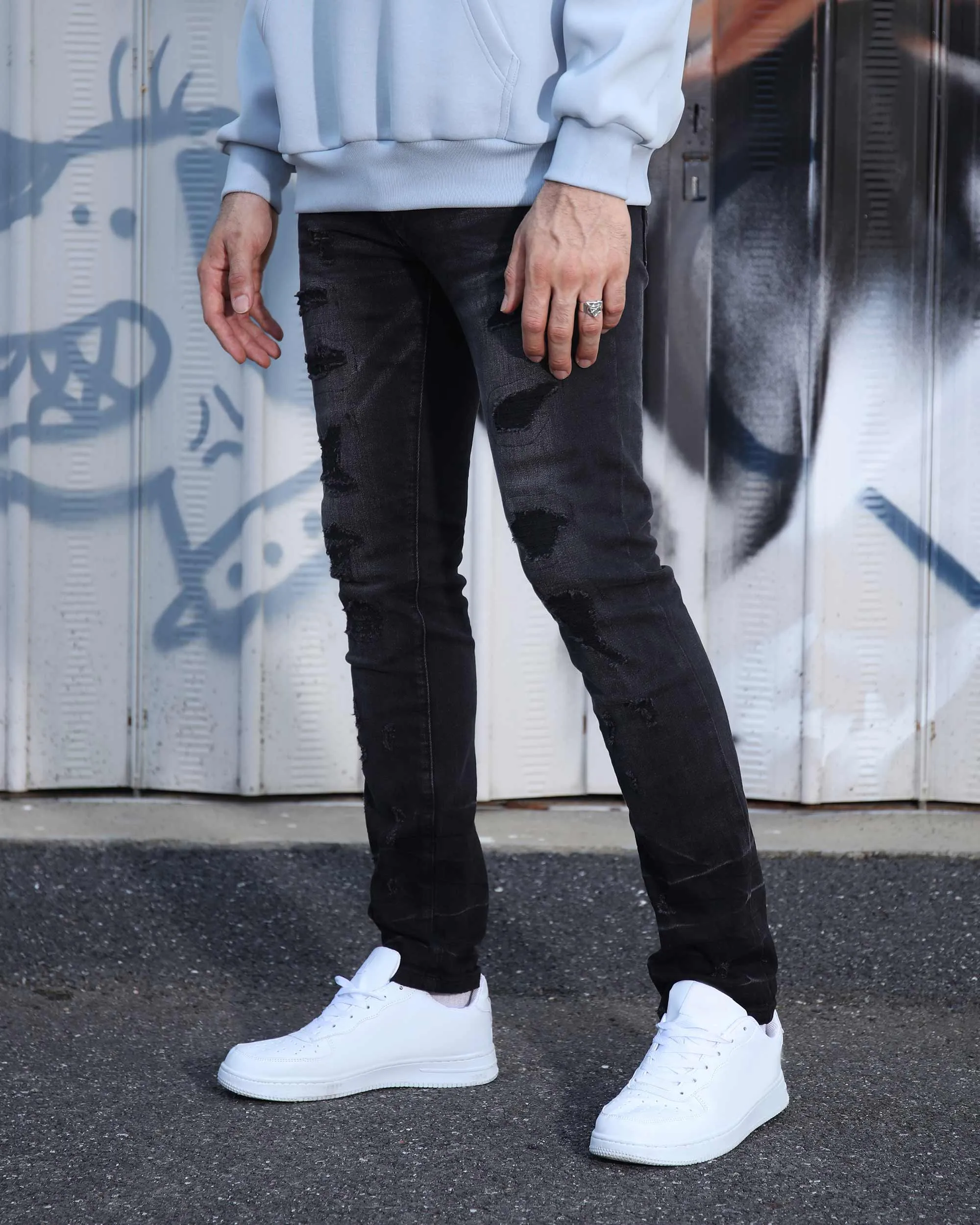 Street Gothic Black Ripped Jeans-Mexico Local Delivery