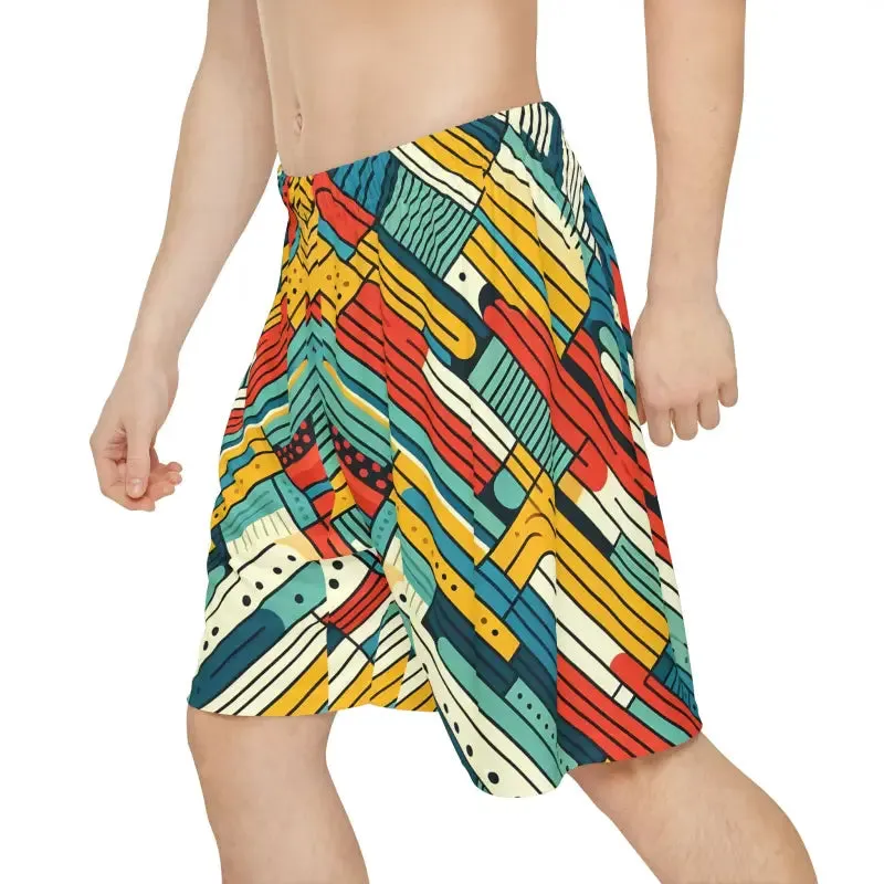 Striking Red and Green Striped Men's Sports Shorts