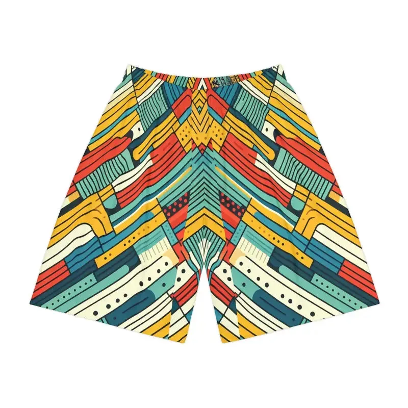 Striking Red and Green Striped Men's Sports Shorts