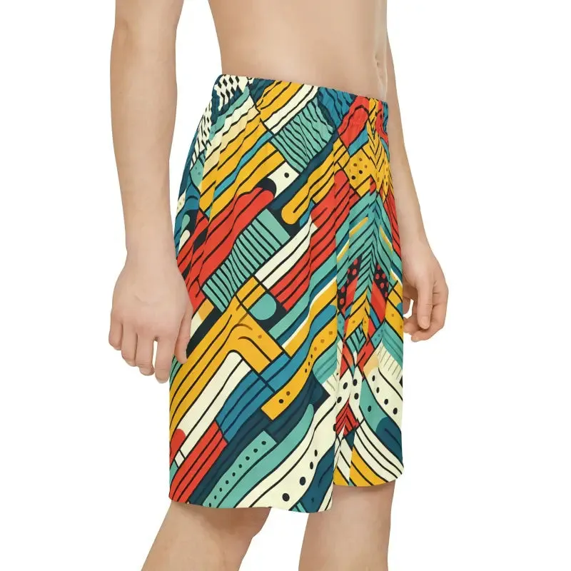 Striking Red and Green Striped Men's Sports Shorts