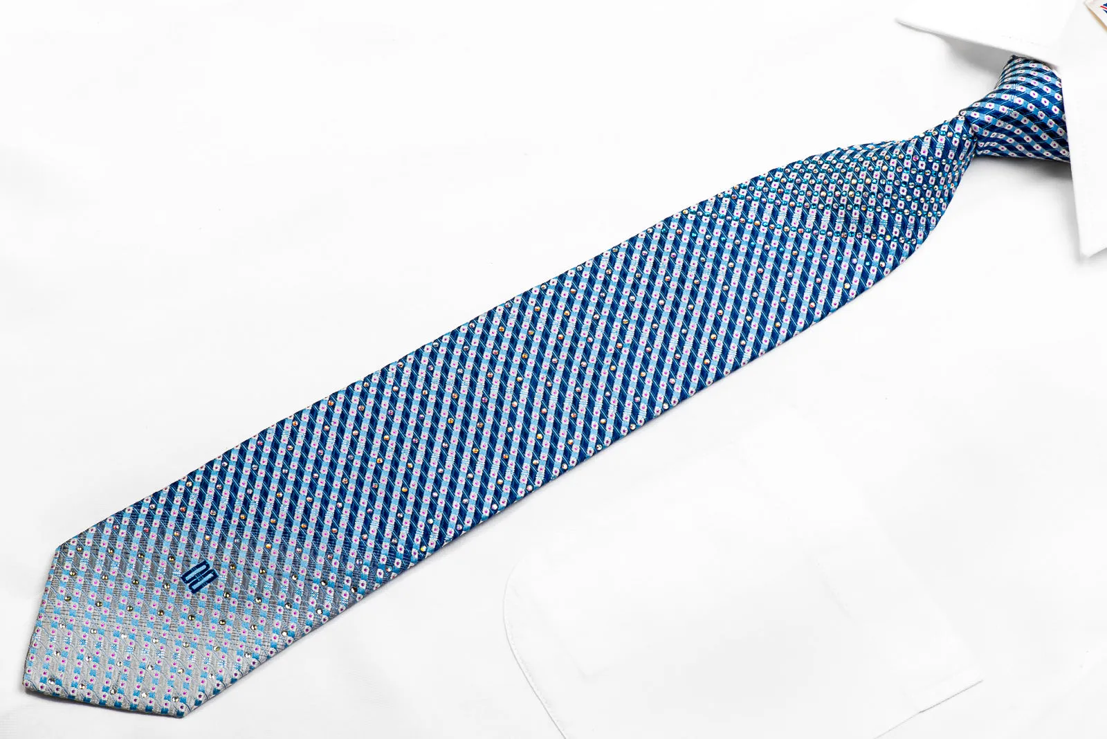 Striped On Blue With Purple Sparkles Rhinestone Necktie