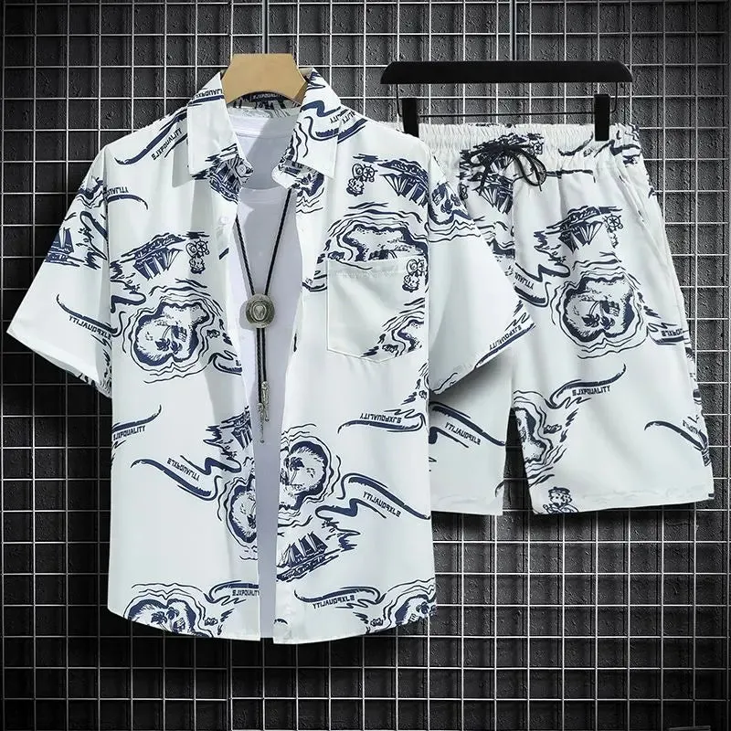 Summer Short-Sleeved Print Men's Tracksuits