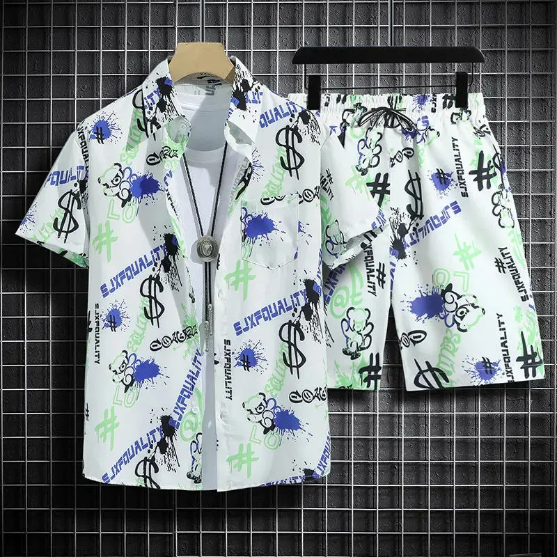 Summer Short-Sleeved Print Men's Tracksuits