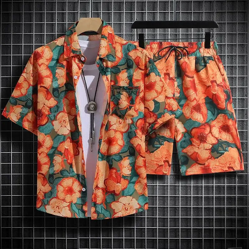 Summer Short-Sleeved Print Men's Tracksuits