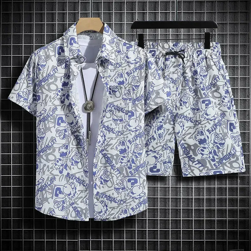 Summer Short-Sleeved Print Men's Tracksuits