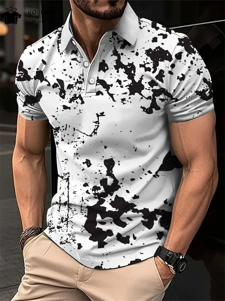 Summer Simple Pattern Print Polo Men's Shirts Street Fashion Mens Clothing Simple Men's Short Sleeve Shirts Mens Polo Shirts Top