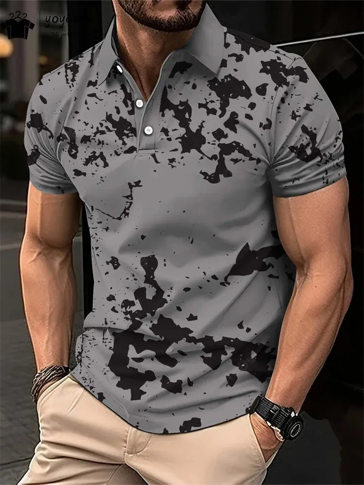 Summer Simple Pattern Print Polo Men's Shirts Street Fashion Mens Clothing Simple Men's Short Sleeve Shirts Mens Polo Shirts Top