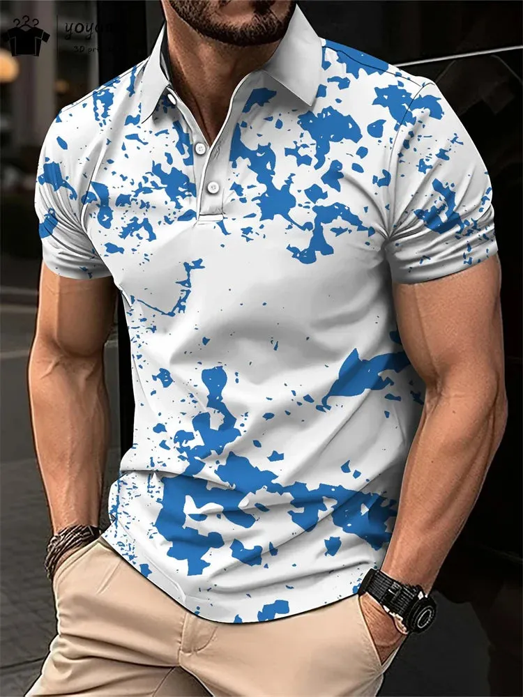 Summer Simple Pattern Print Polo Men's Shirts Street Fashion Mens Clothing Simple Men's Short Sleeve Shirts Mens Polo Shirts Top