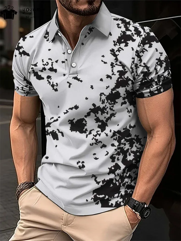 Summer Simple Pattern Print Polo Men's Shirts Street Fashion Mens Clothing Simple Men's Short Sleeve Shirts Mens Polo Shirts Top