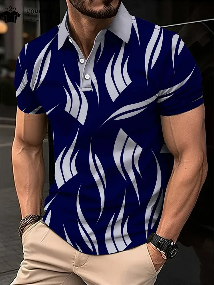 Summer Simple Pattern Print Polo Men's Shirts Street Fashion Mens Clothing Simple Men's Short Sleeve Shirts Mens Polo Shirts Top