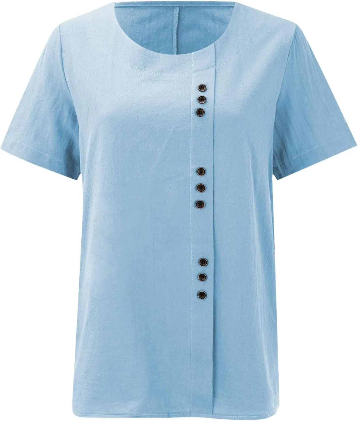 Summer Tops for Women 2024 Casual Short Sleeve Pullover Tunic T Shirts Ethnic Floral Print Button Spring Blouses