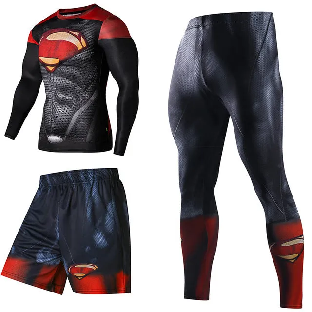 Superhero Compression Tracksuits Men's Sport Suit Quick Dry Running sets Clothes Sports Joggers Training Gym Fitness Man Set