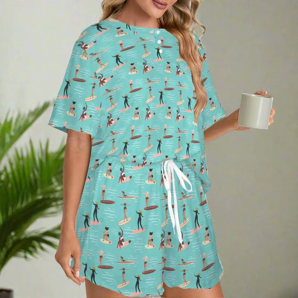 Surfer Girls Novelty Character Print Shorts and Tee  PJ Set