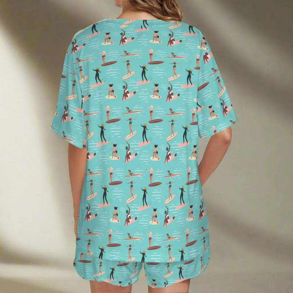 Surfer Girls Novelty Character Print Shorts and Tee  PJ Set