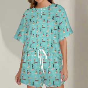 Surfer Girls Novelty Character Print Shorts and Tee  PJ Set