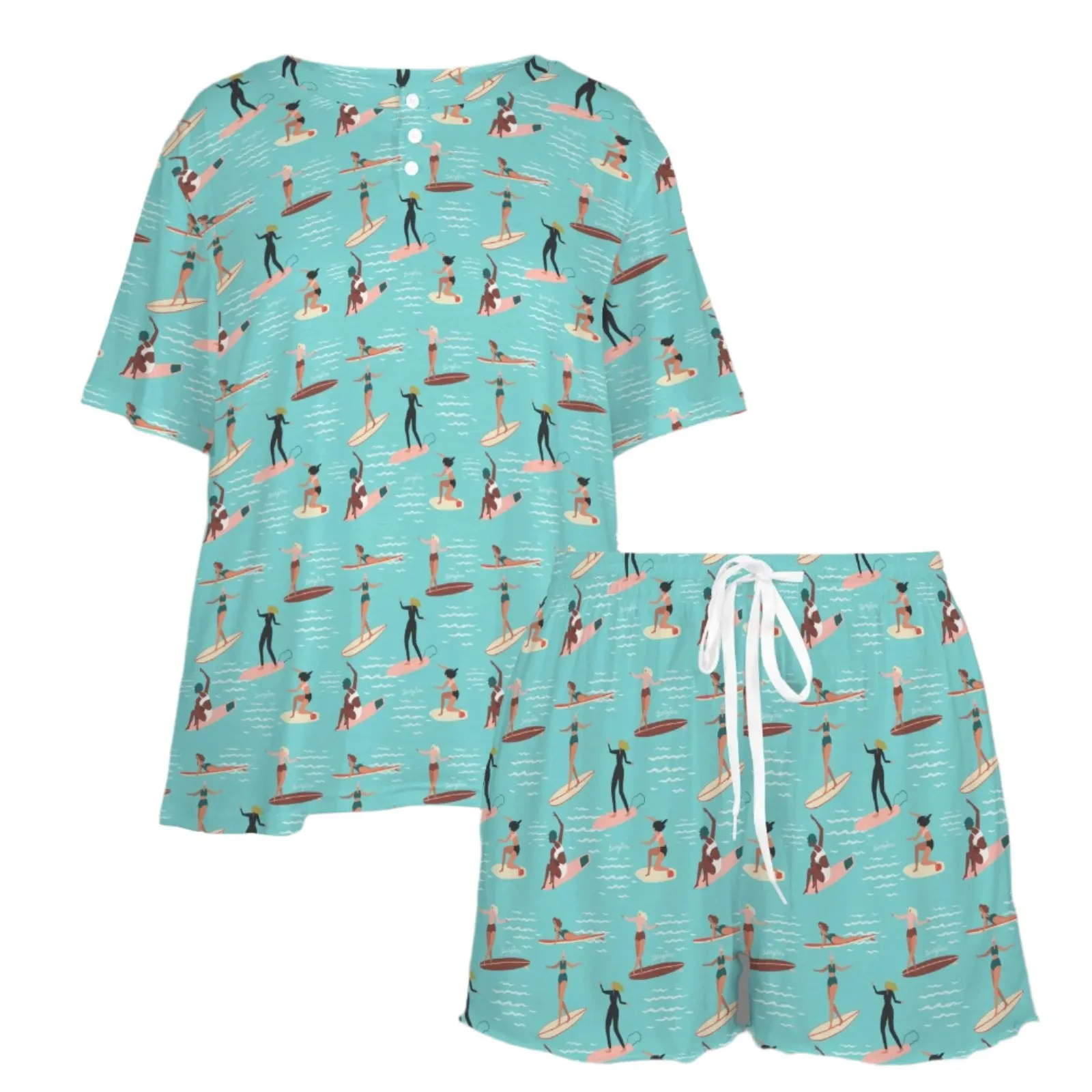 Surfer Girls Novelty Character Print Shorts and Tee  PJ Set