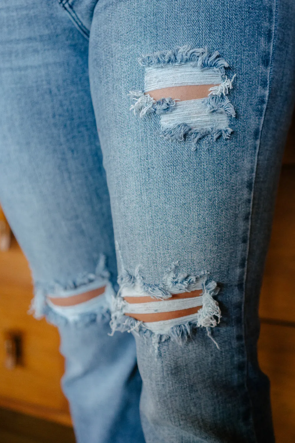 Susie Distressed Straight-Mid Rise Jeans
