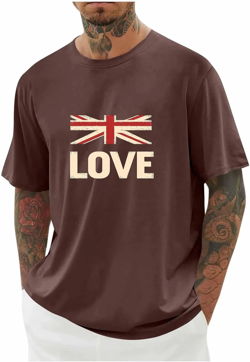 T Shirts for Man American Flag Patriotic Shirts Heavyweight Crew Neck Short Sleeve Tee Summer Plain Novelty Tshirt