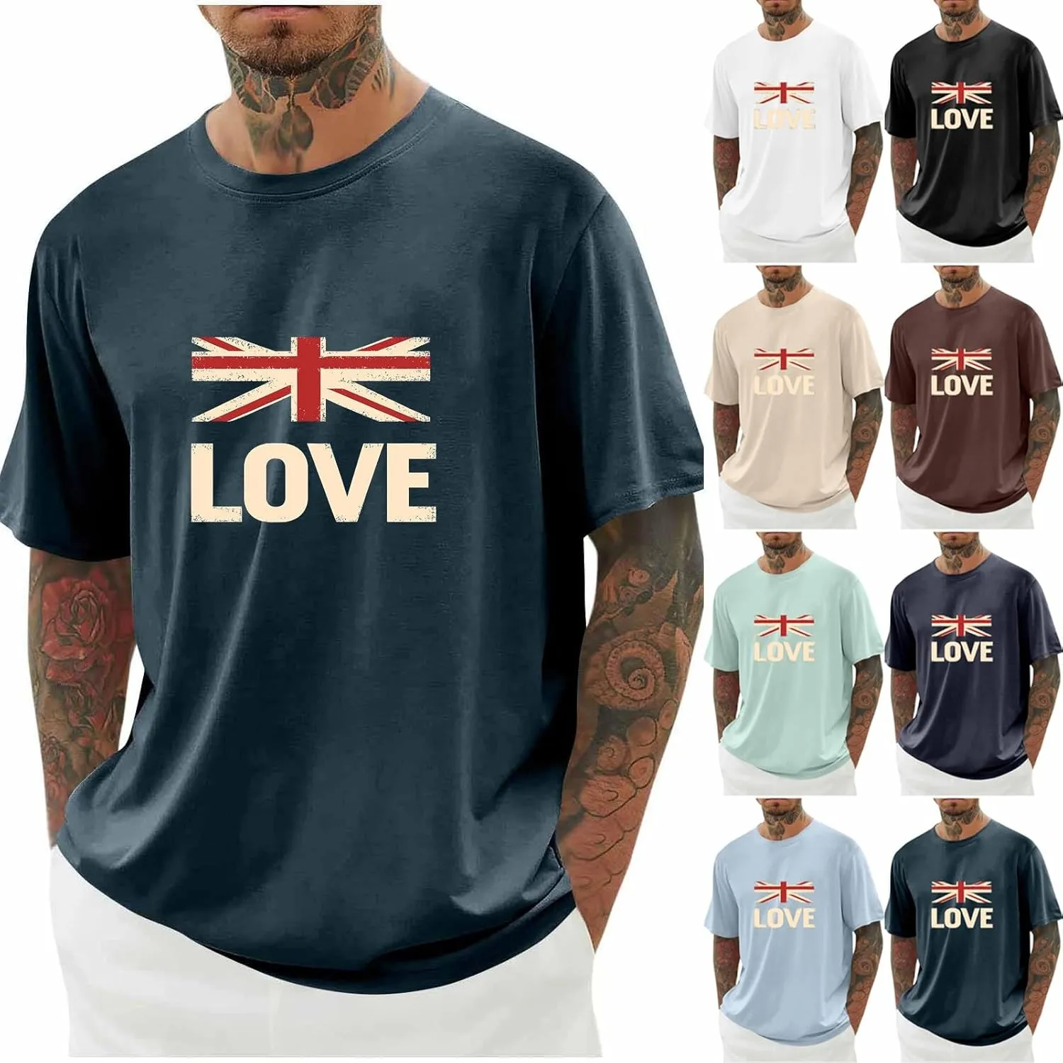 T Shirts for Man American Flag Patriotic Shirts Heavyweight Crew Neck Short Sleeve Tee Summer Plain Novelty Tshirt