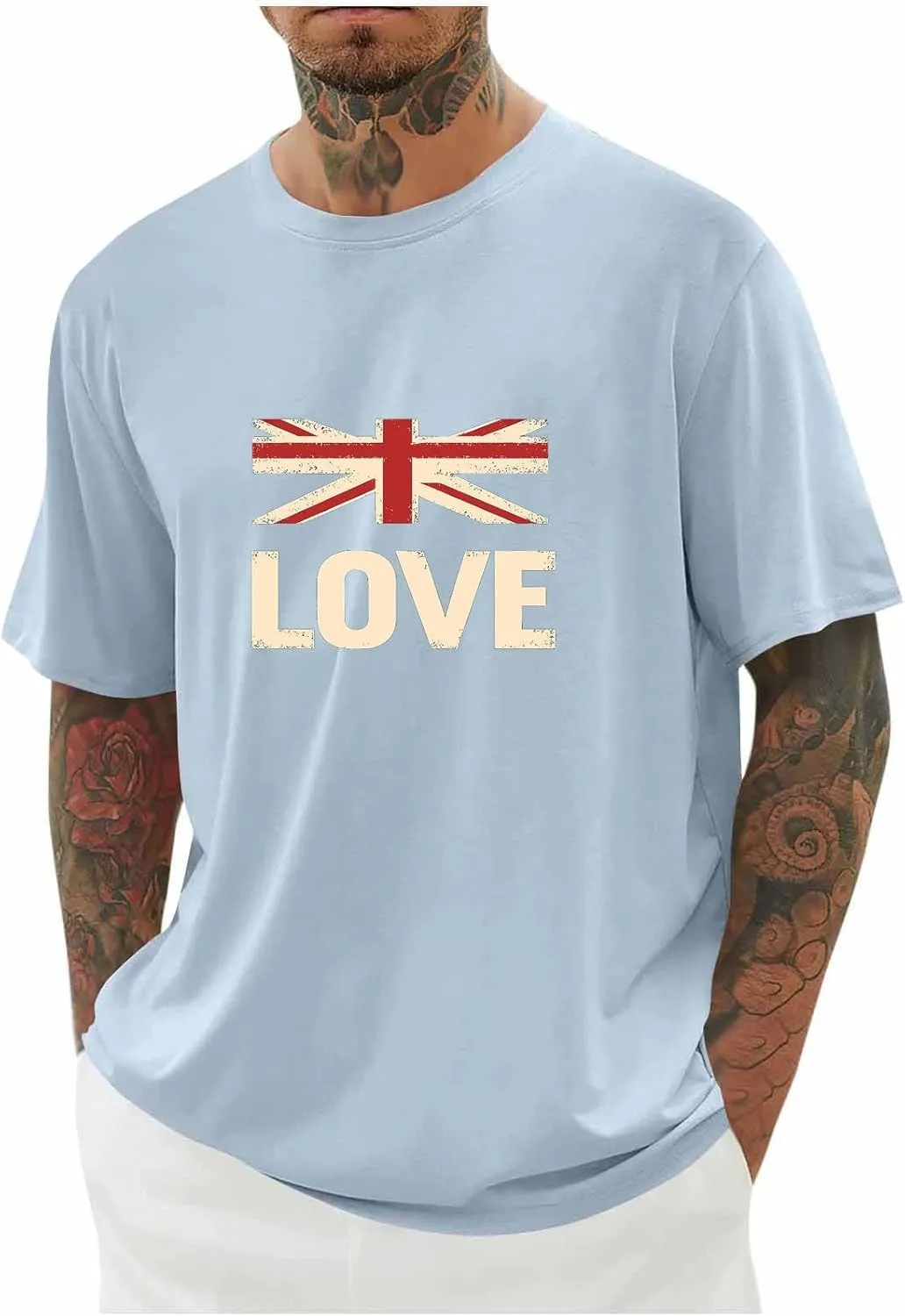 T Shirts for Man American Flag Patriotic Shirts Heavyweight Crew Neck Short Sleeve Tee Summer Plain Novelty Tshirt