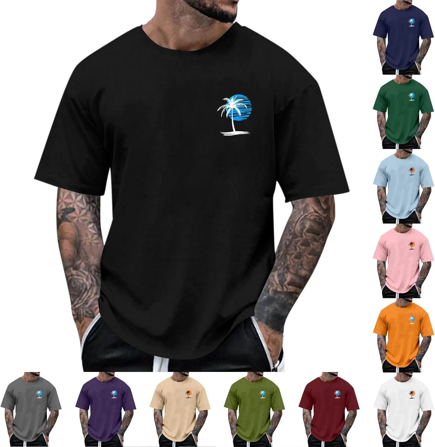 T Shirts for Man American Flag Patriotic Shirts Heavyweight Crew Neck Short Sleeve Tee Summer Plain Novelty Tshirt