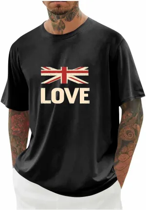 T Shirts for Man American Flag Patriotic Shirts Heavyweight Crew Neck Short Sleeve Tee Summer Plain Novelty Tshirt