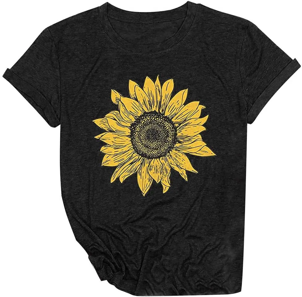 T Shirts for Women V Neck Slim Fit Flowers Print Shirt Floral Wildflowers Graphic Tees Casual Short Sleeve T Shirts