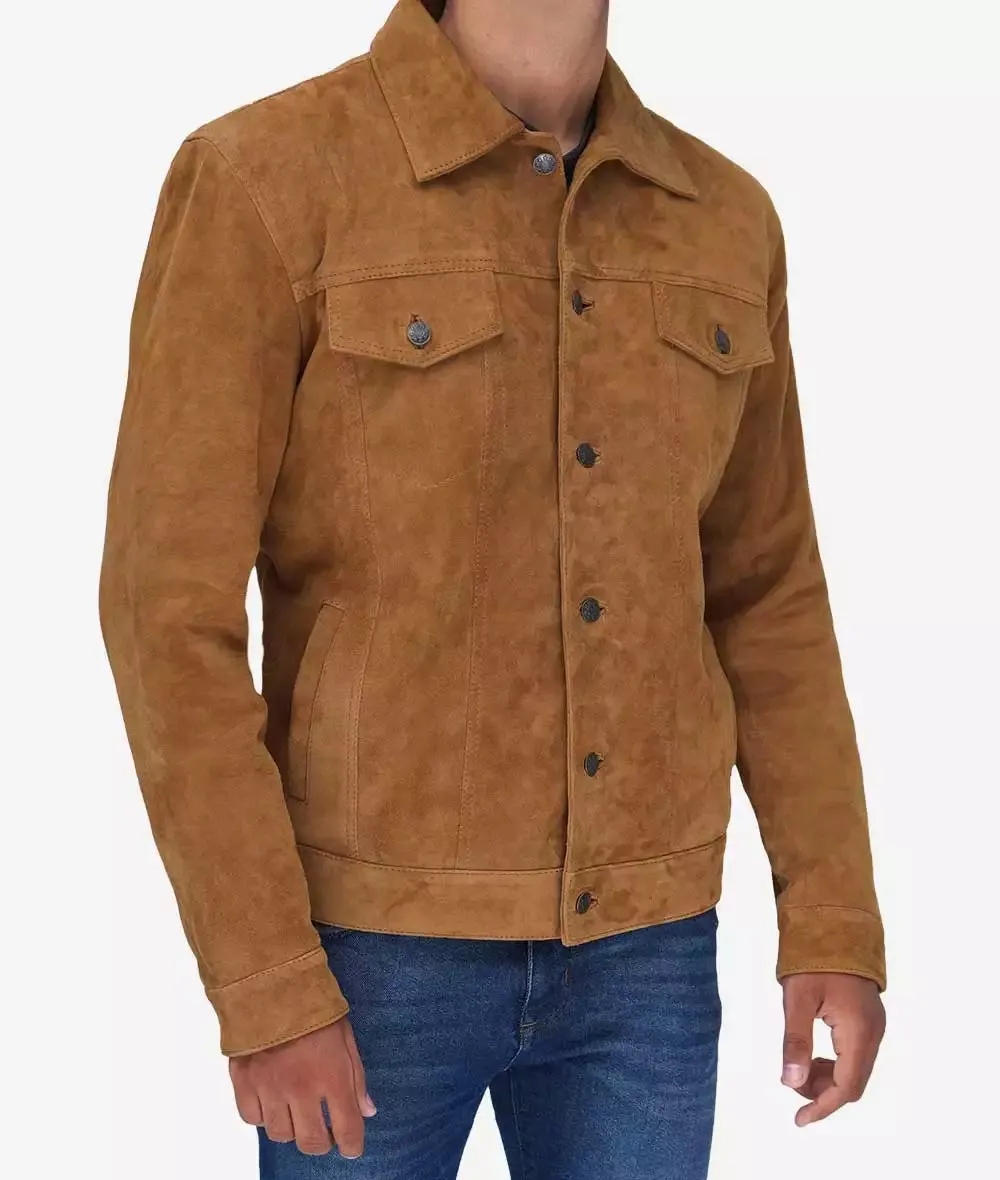 Tan Suede Trucker Jacket Mens