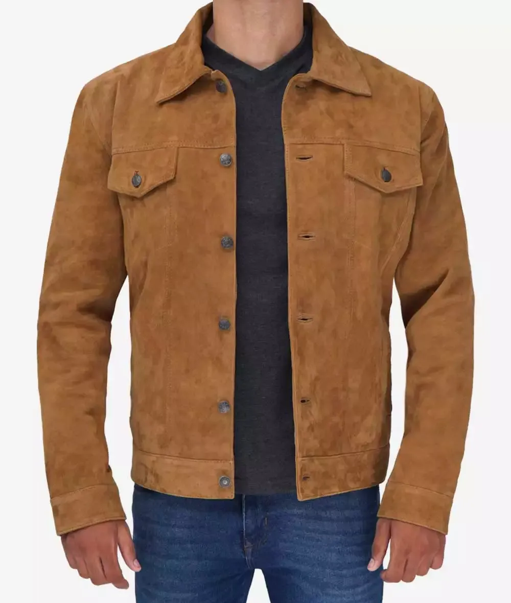 Tan Suede Trucker Jacket Mens