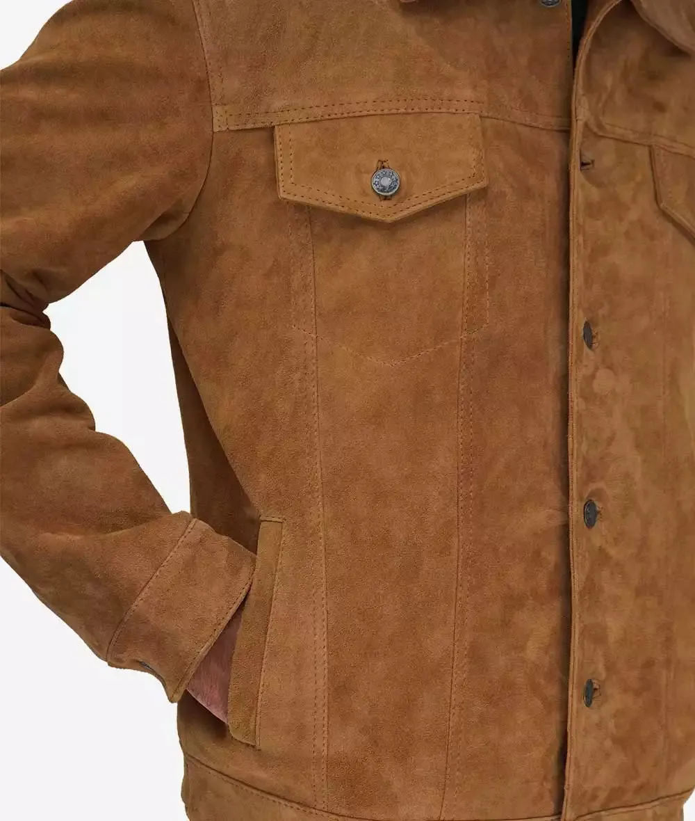 Tan Suede Trucker Jacket Mens