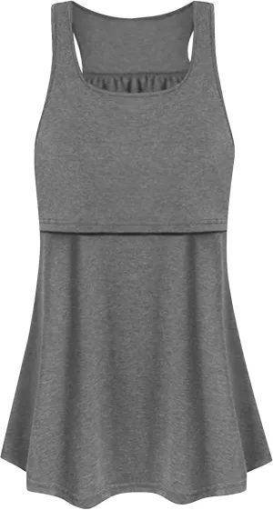 TANGNADE Women's Maternity Nursing Tank Tops Sleeveless Scoop Neck Breastfeeding Shirt Pregnancy Home Clothes
