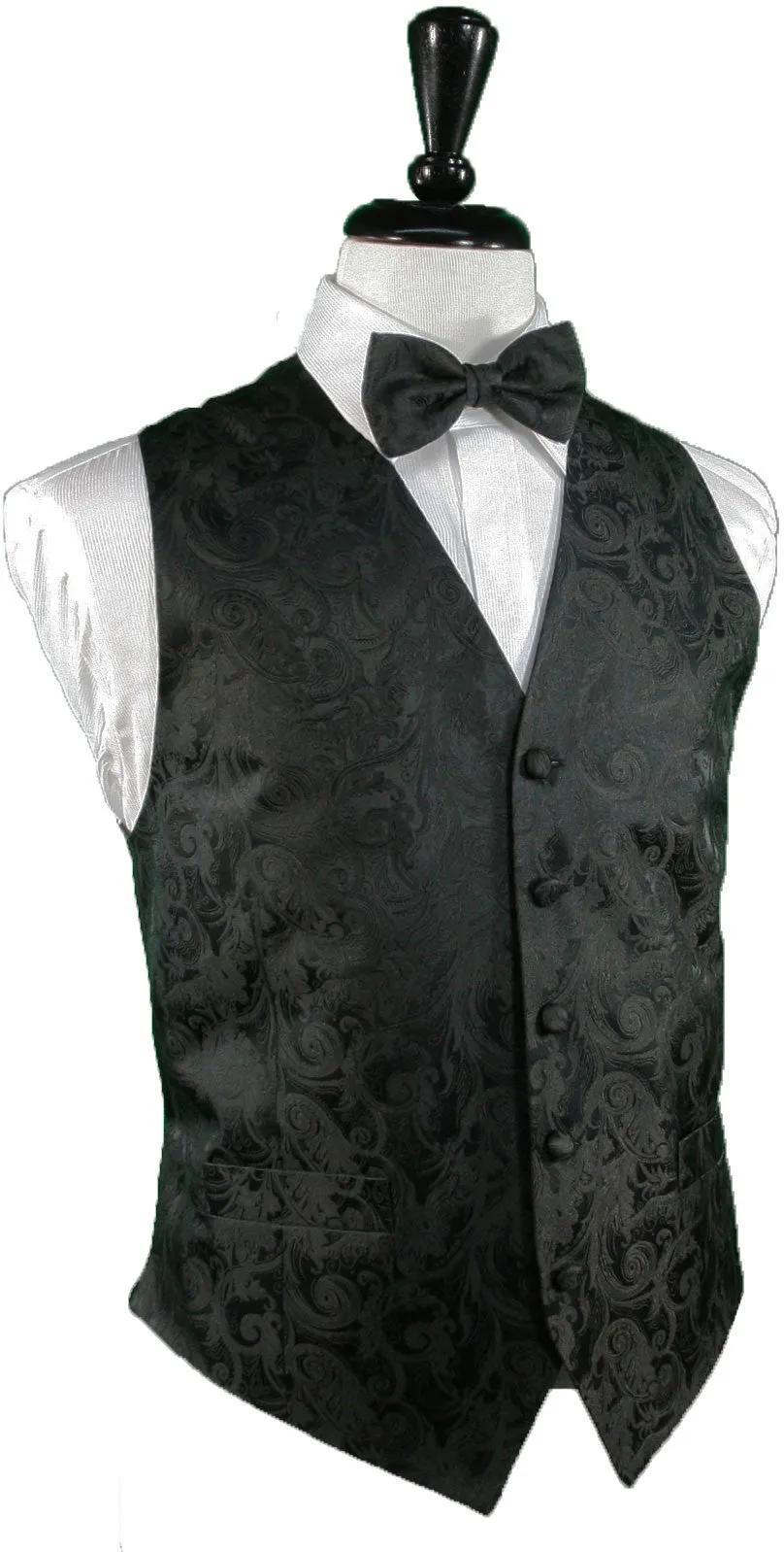 Tapestry Pattern Silk Tuxedo Vest (White) - 100% Silk