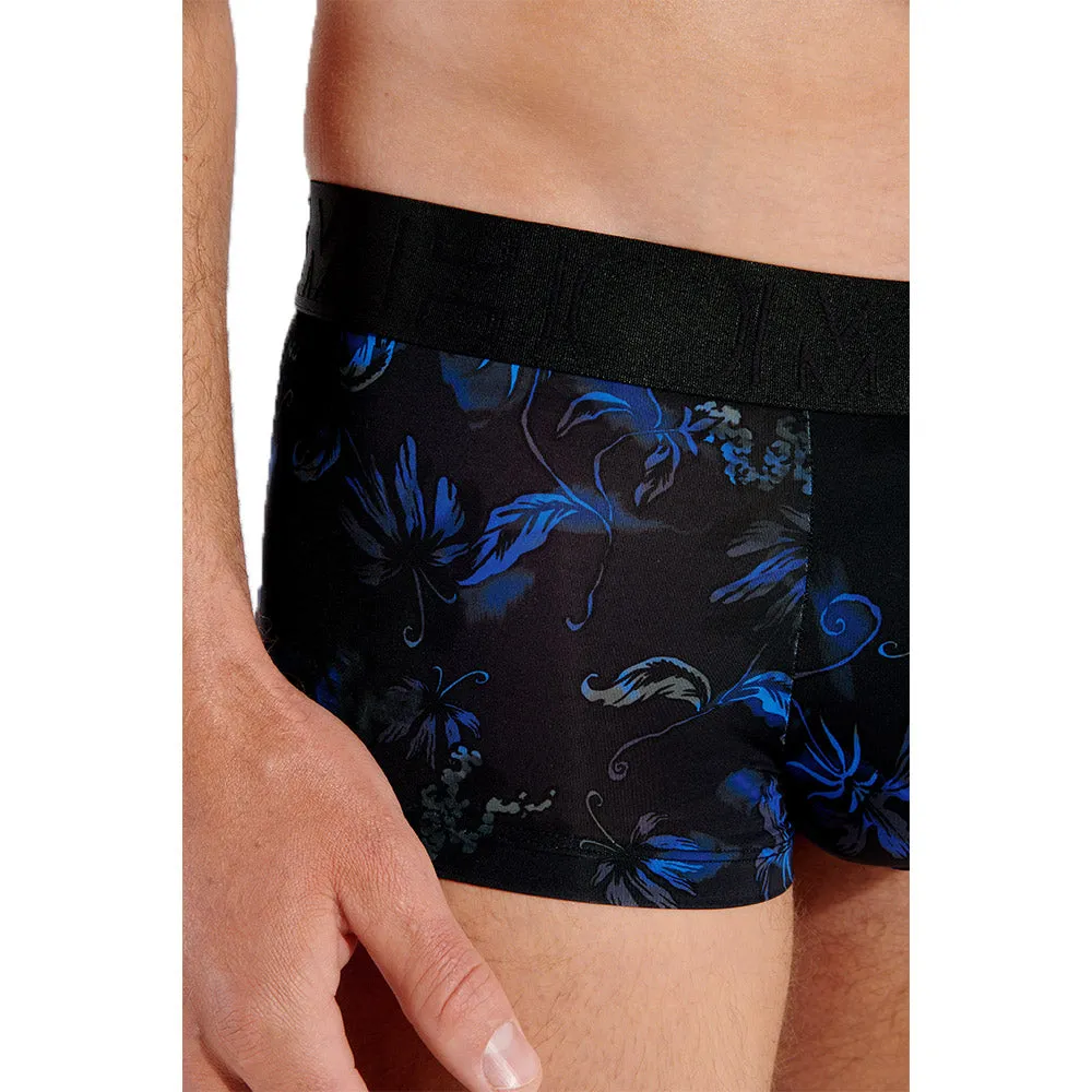Temptation Blue Flowers Boxer Trunk, Black